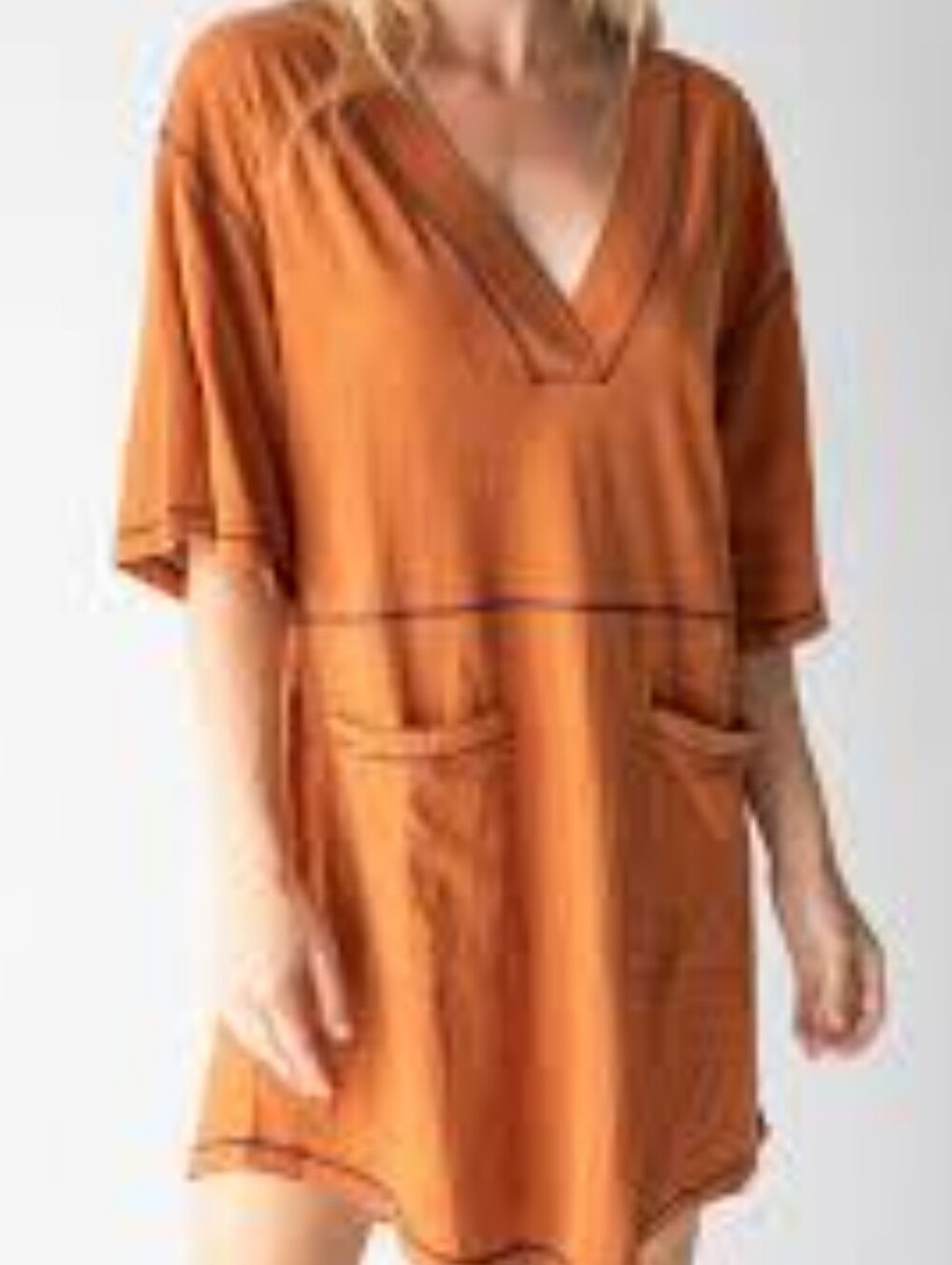 Natural Life Boho Burnt Orange V-Neck Baggy Tshirt Tunic Dress Sz M